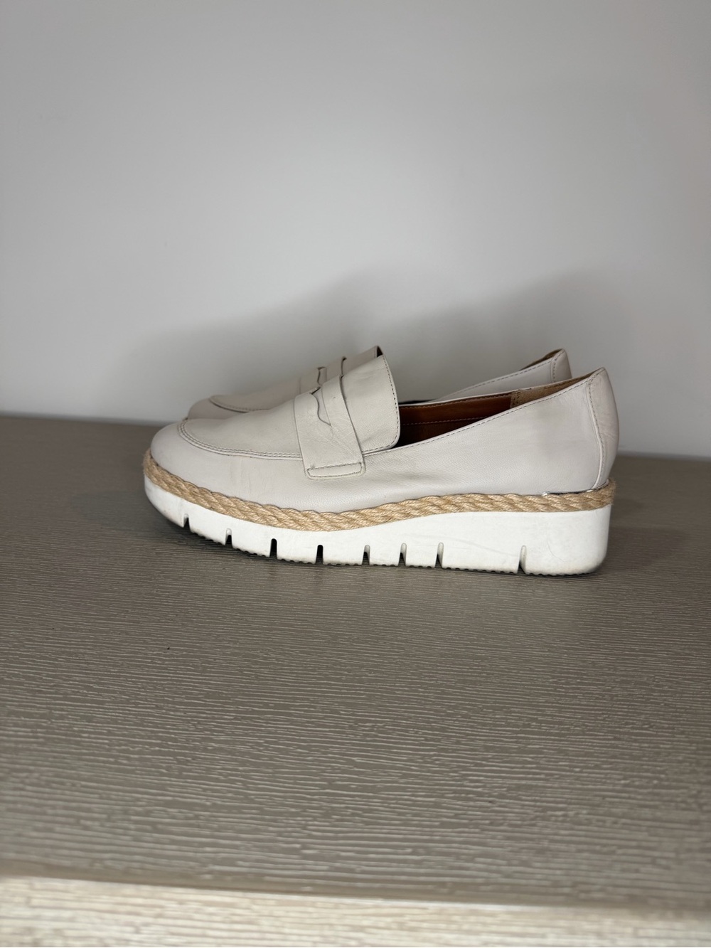 Franco Sarto Ivory Platform Penny Loafer Mule with Rope Trim